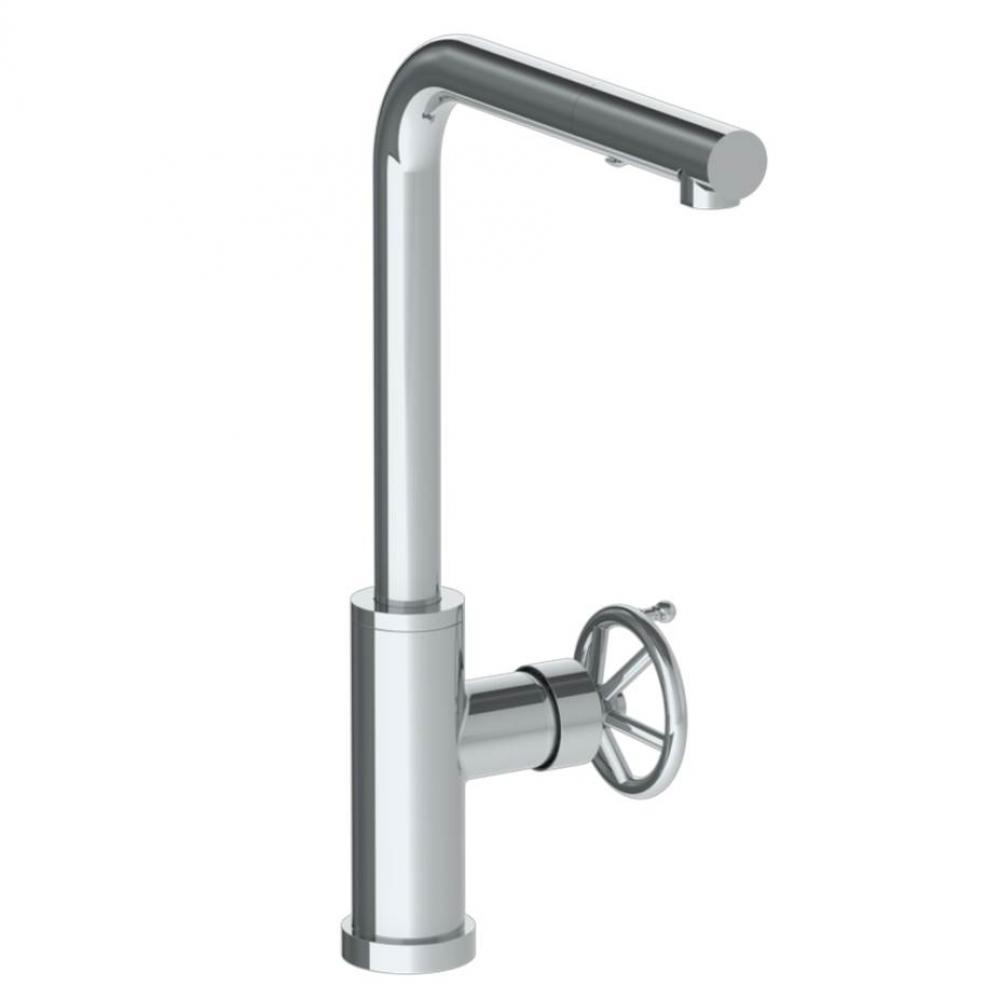 Deck Mounted 1 Hole Square Top Kitchen Faucet with Pull Out Spray - High Spout