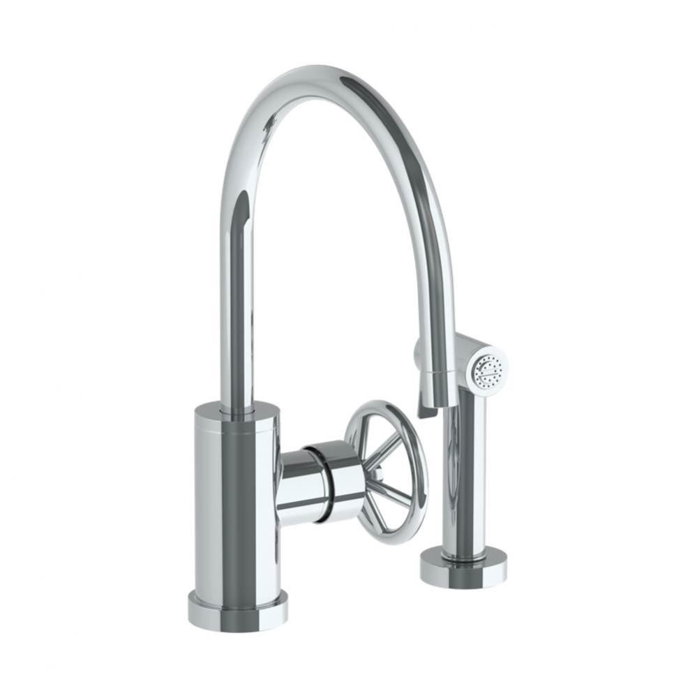 Deck Mounted 2 Hole Gooseneck Kitchen Set -  Includes Side Spray