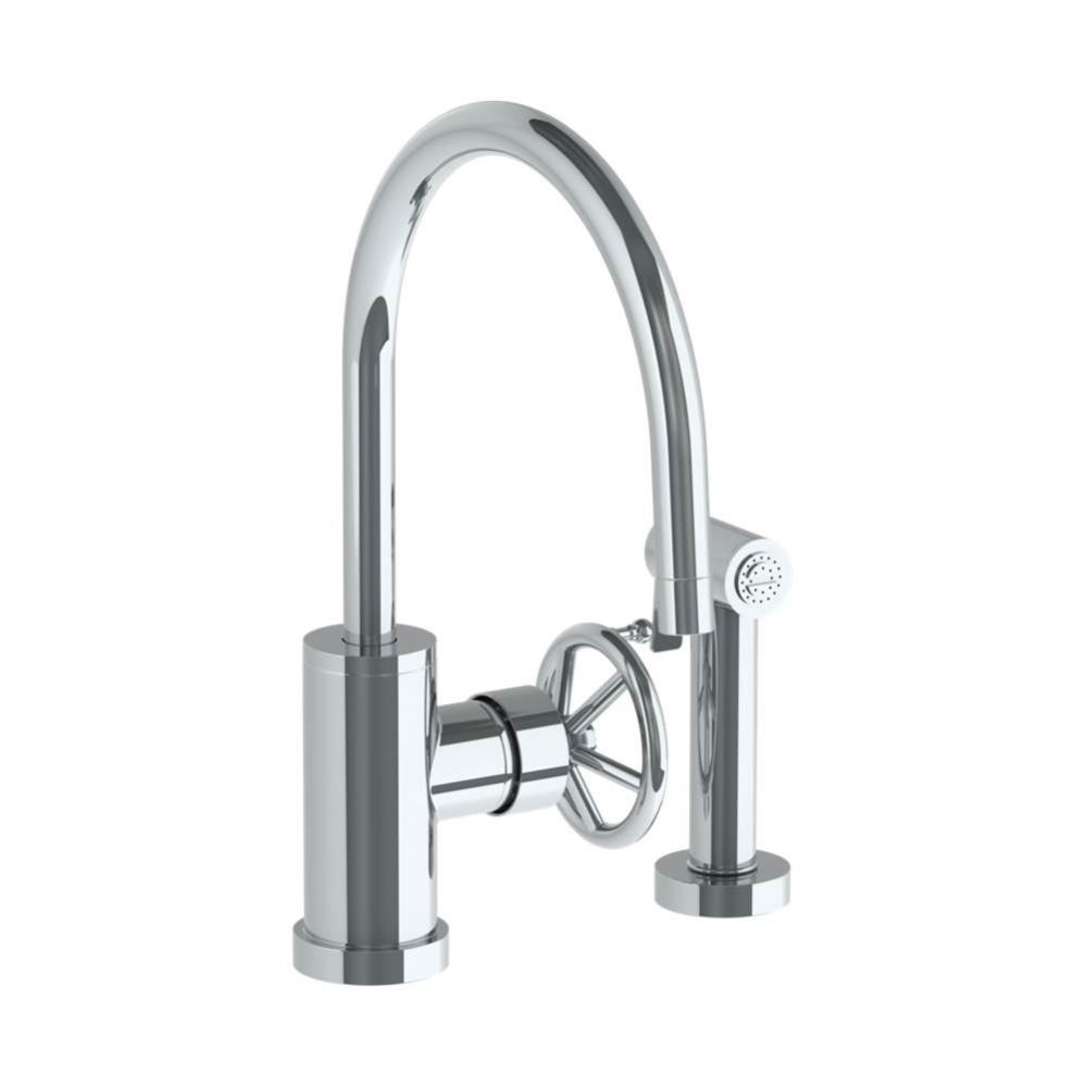 Deck Mounted 2 Hole Gooseneck Kitchen Set -  Includes Side Spray