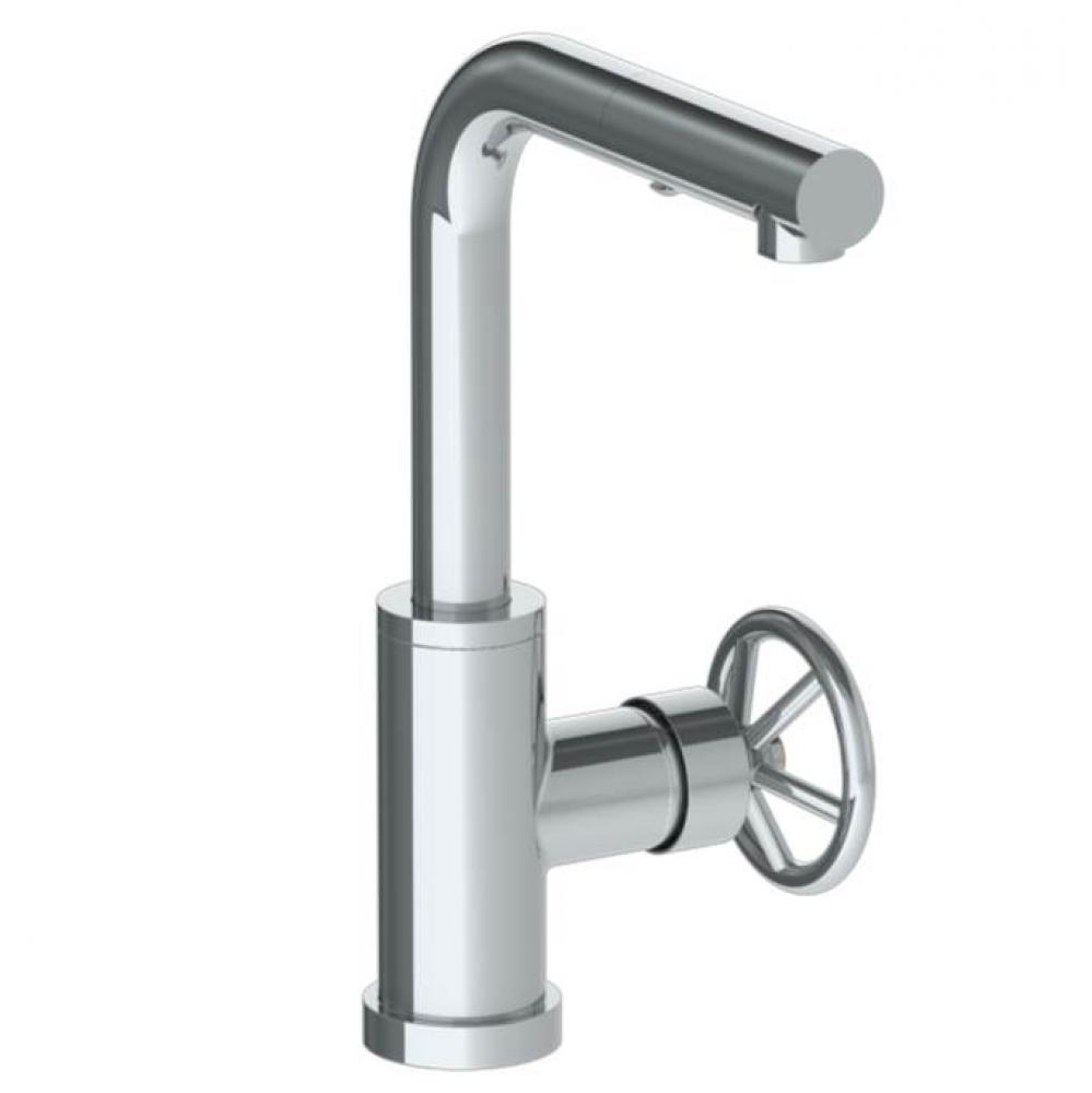 Deck Mounted 1 Hole Square Top Prep Faucet with Pull Out Spray