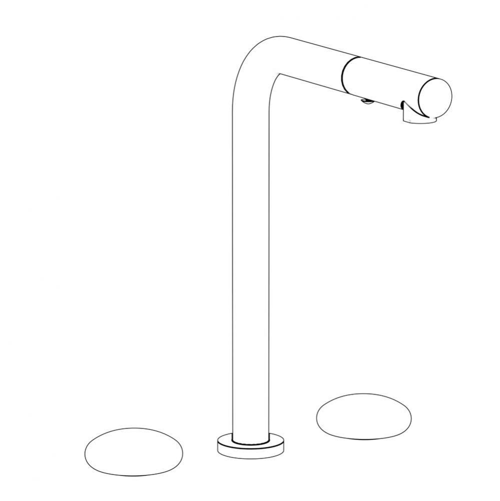 Deck Mounted 3 Hole Gooseneck Top Kitchen Faucet with Pull Down Spray