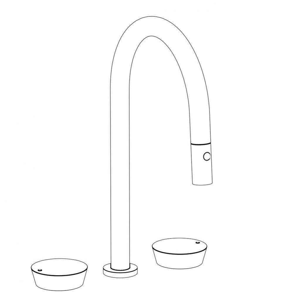 Deck Mounted 3 Hole Gooseneck Top Kitchen Faucet with Pull Down Spray