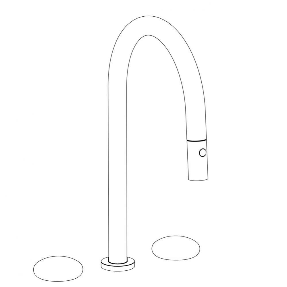 Deck Mounted 3 Hole Gooseneck Top Kitchen Faucet with Pull Down Spray