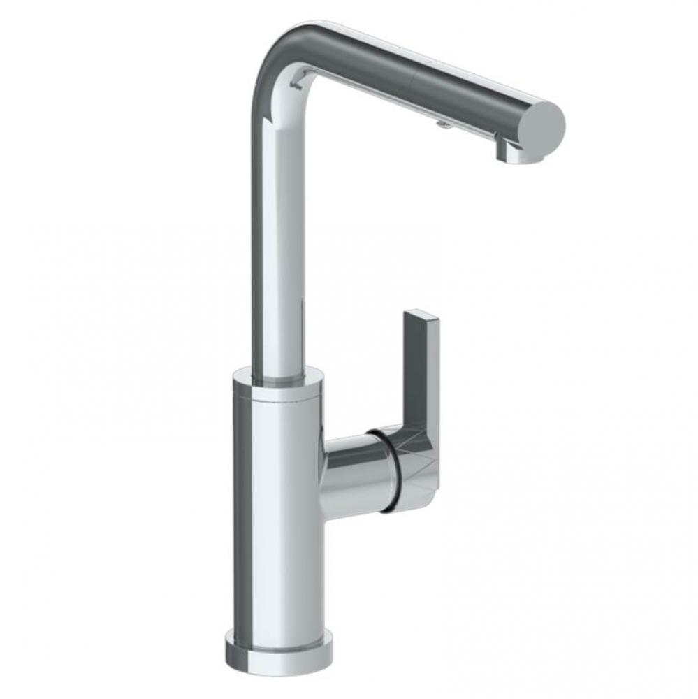 Deck Mounted 1 Hole Square Top Kitchen Faucet with Pull Out Spray -Low Spout