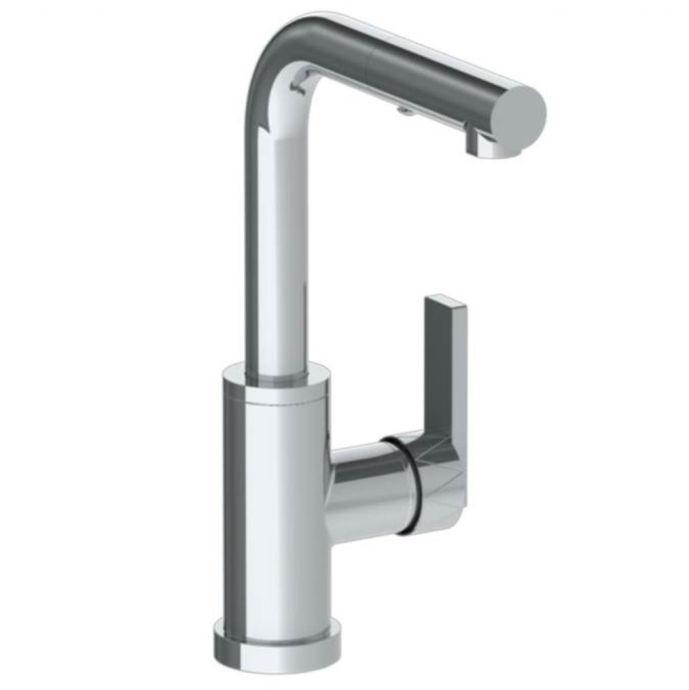 Deck Mounted 1 Hole Square Top Prep Faucet with Pull Out Spray