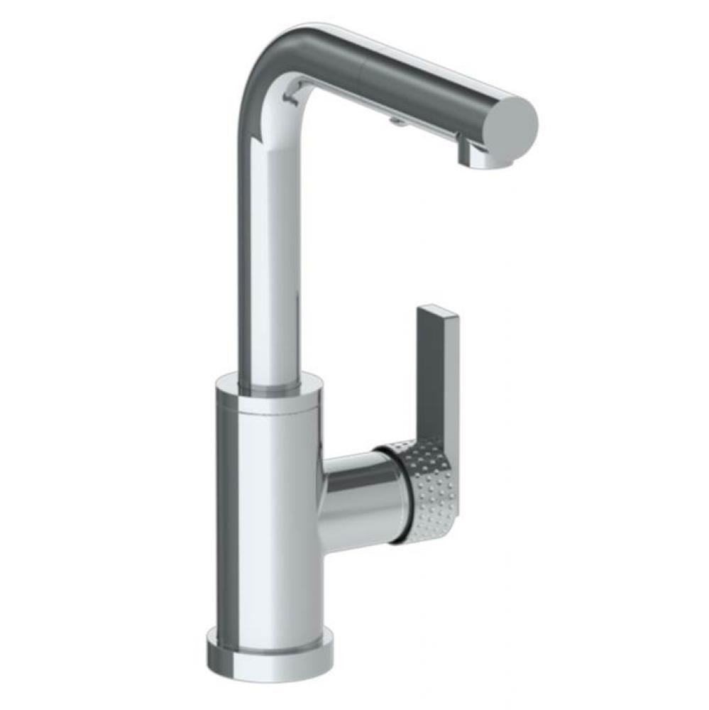 Deck Mounted 1 Hole Square Top Prep Faucet with Pull Out Spray