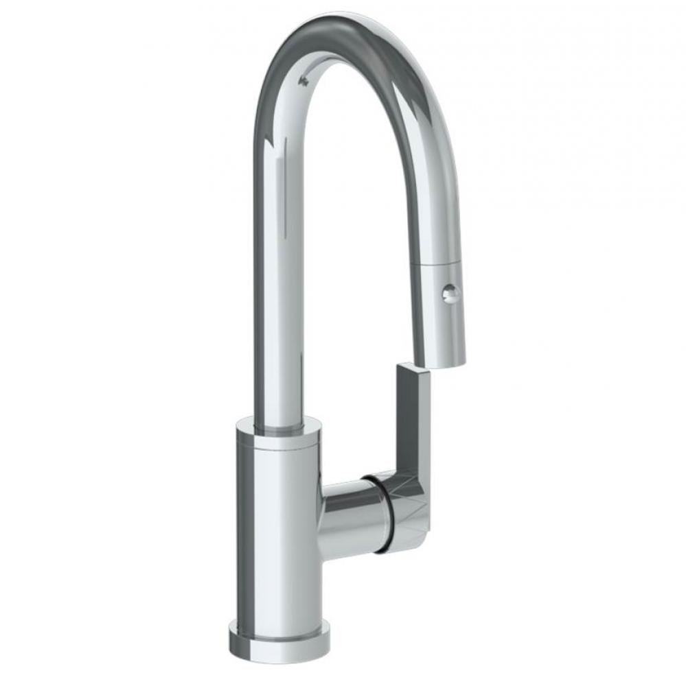 Deck Mounted 1 Hole Gooseneck Prep Faucet with Pull Down Spray