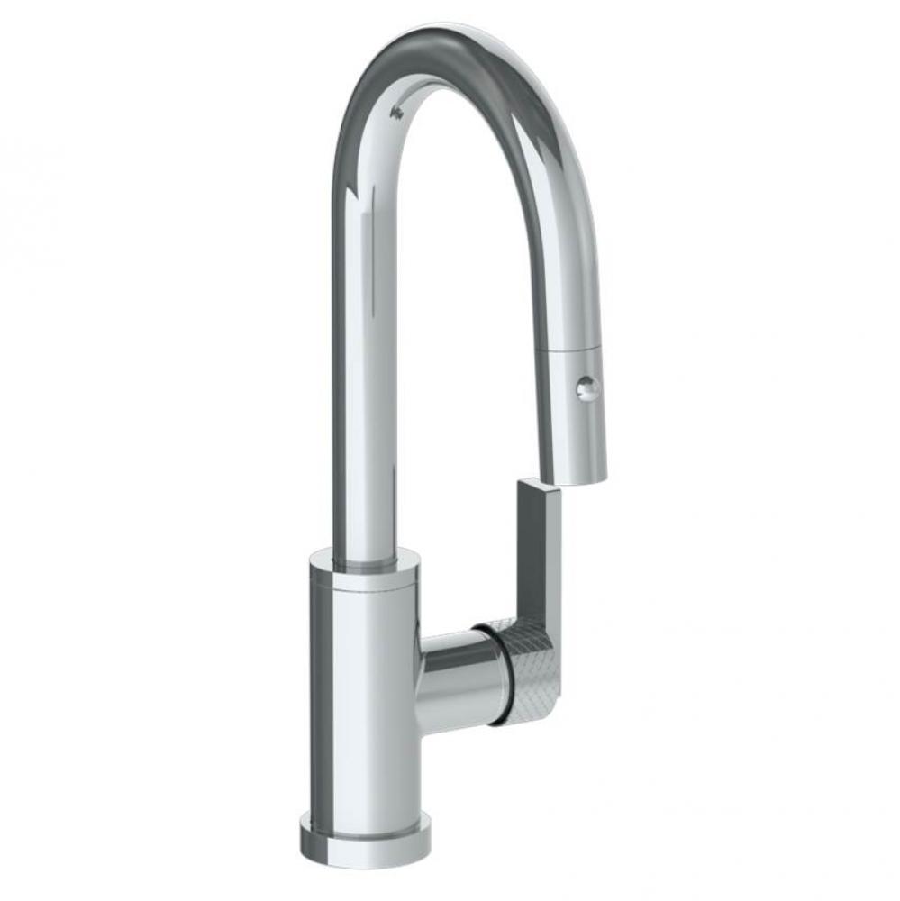 Deck Mounted 1 Hole Gooseneck Prep Faucet with Pull Down Spray