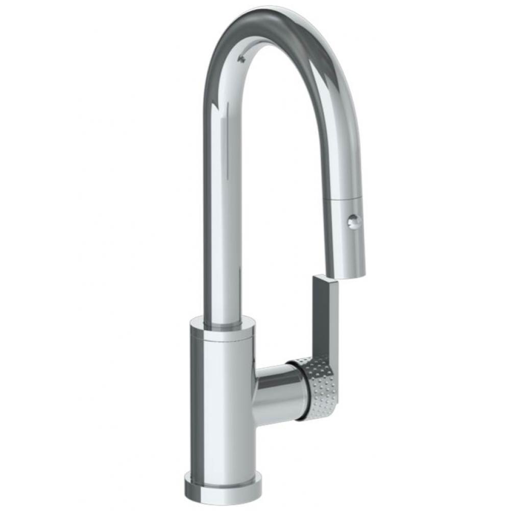 Deck Mounted 1 Hole Gooseneck Prep Faucet with Pull Down Spray