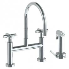 Watermark 23-7.65G-L9-PC - Deck Mounted Bridge Gooseneck Kitchen Faucet with Independent Side Spray