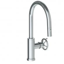 Watermark 31-7.3PG4-BKA1-PC - Deck Mounted 1 Hole Gooseneck Kitchen Faucet with Pull Down Spray - Low Spout