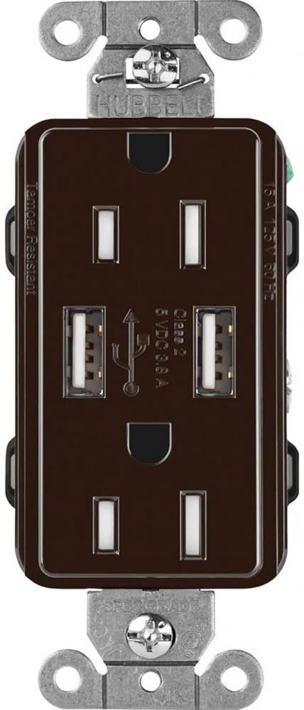 CA 15A USB TAMPER RESIST BROWN
