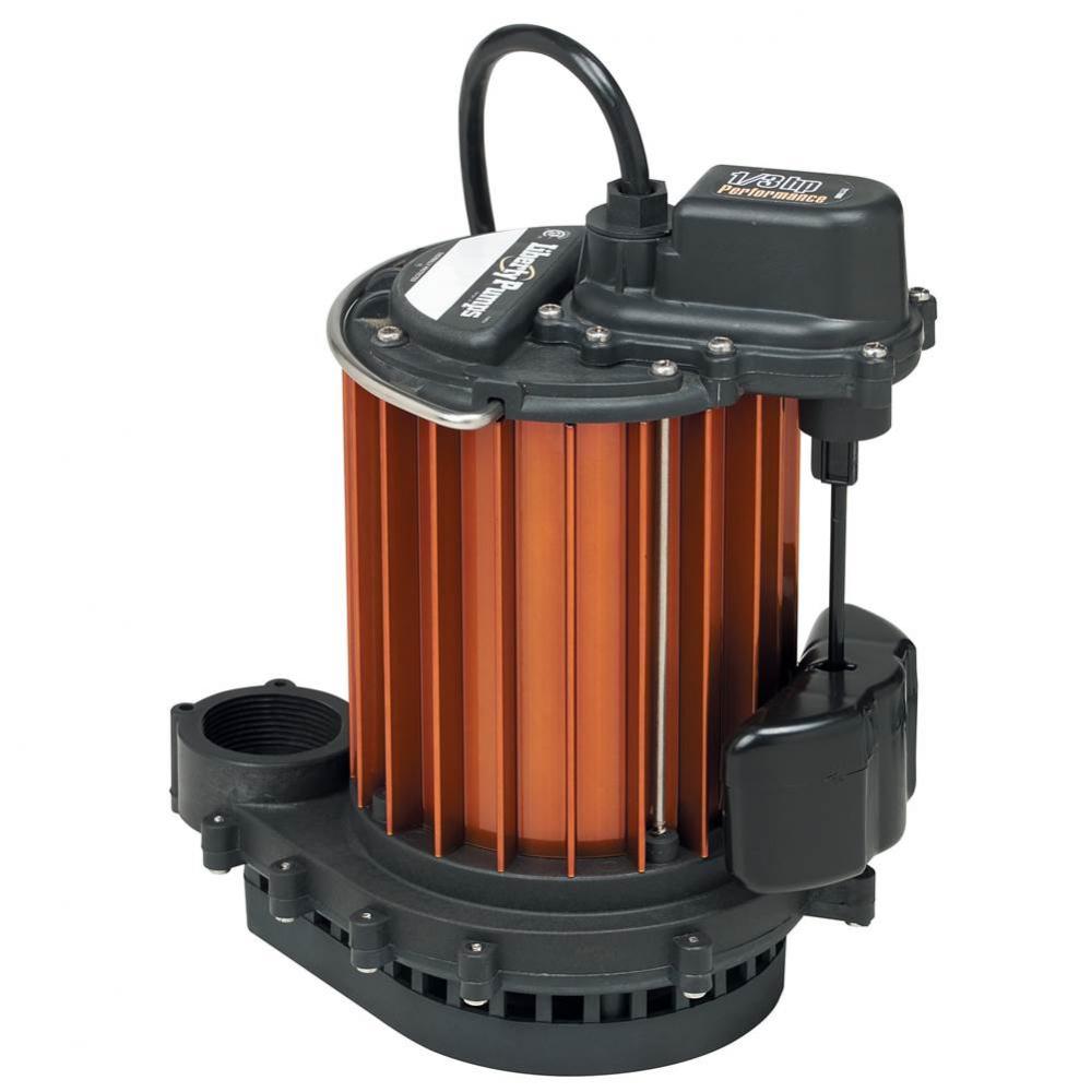 1/3 hp, Submersible Sump Pump, Polyp/aluminum, VMF vertical magnetic float, 115V.