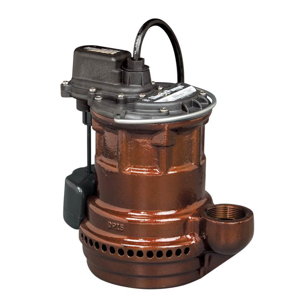 1/4 hp, Submersible Sump Pump, Cast iron, wide angle float - quick disconnect, 115V.
