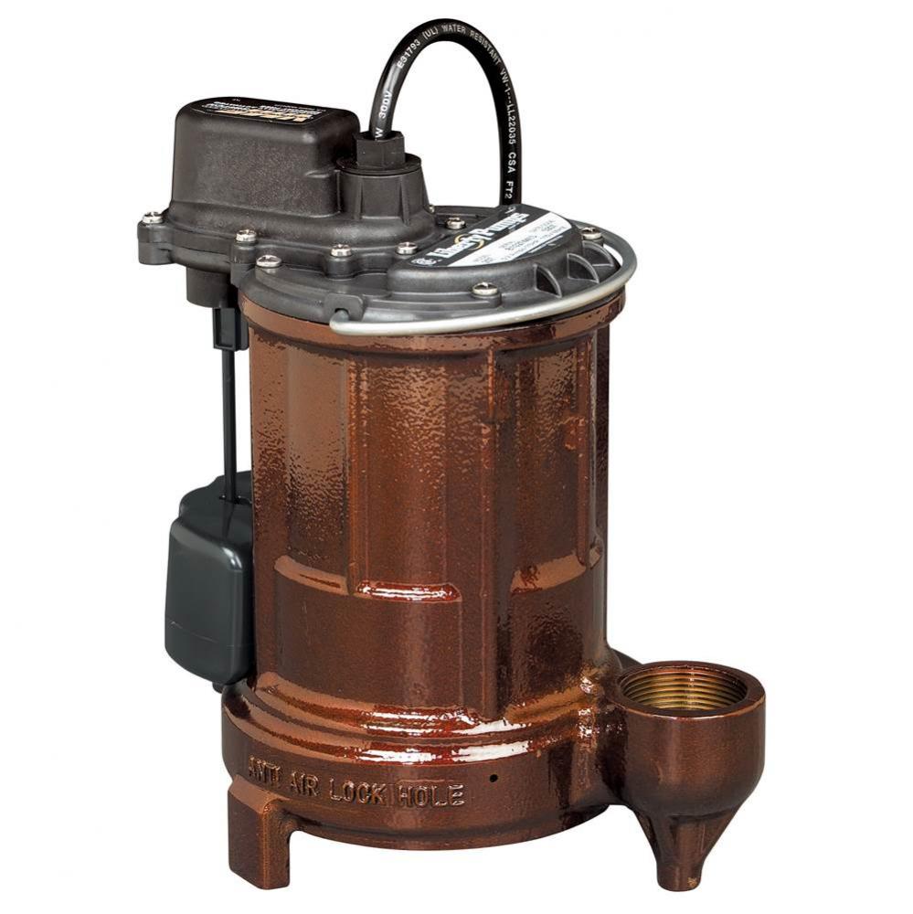1/3 hp, Submersible Sump Pump, Cast iron, VMF vertical magnetic float, 115V, 10' cord.