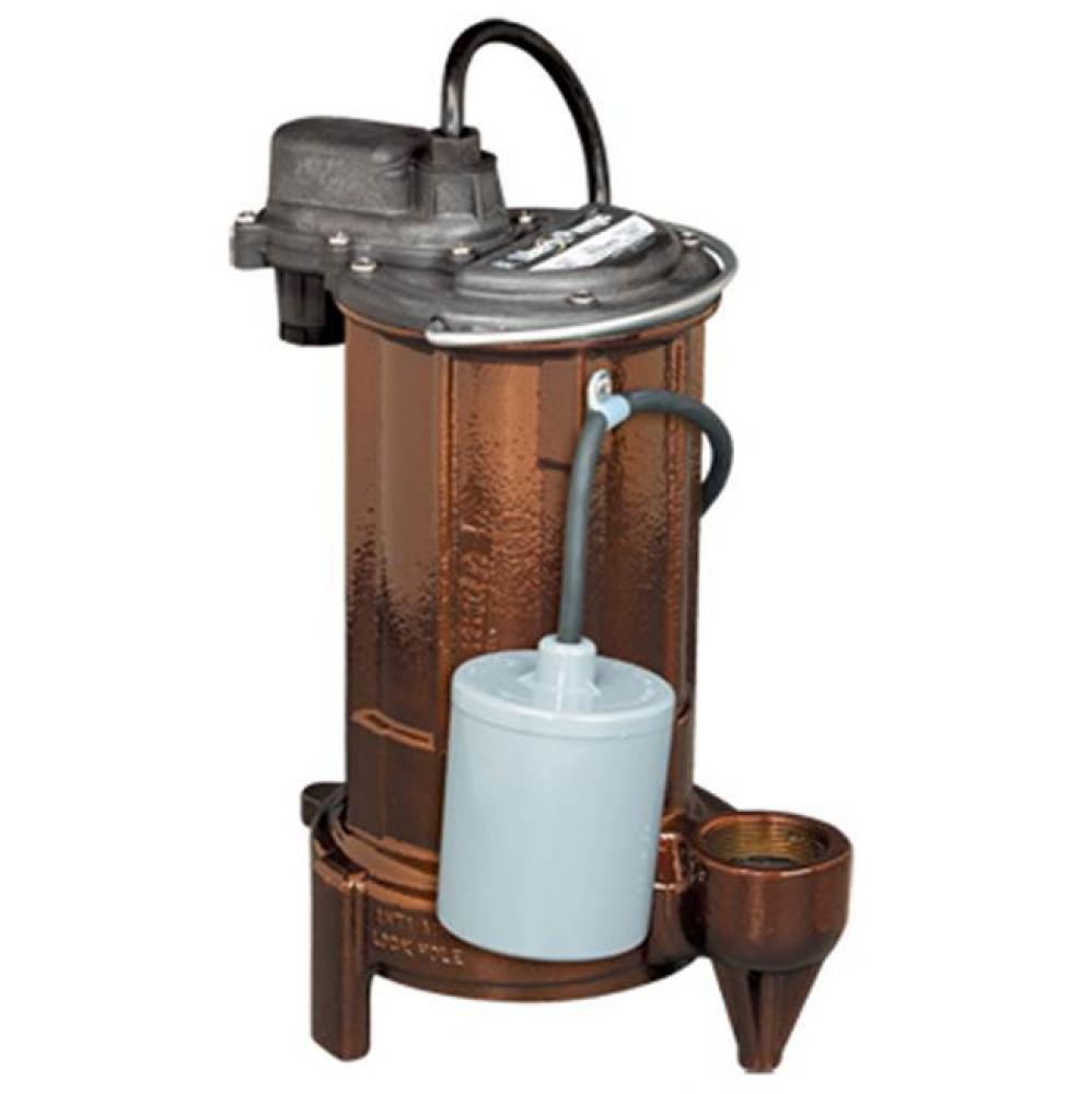 3/4 hp, Submersible Effluent Sump Pump, 1PH, 208-230V, Cast iron, wide angle float with series plu