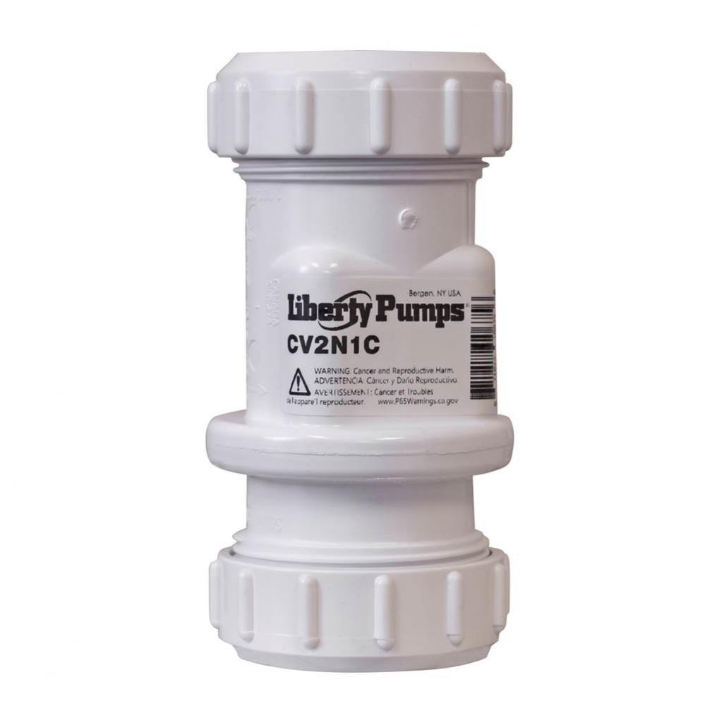 Check valve, combo., 1-1/4'' or 1-1/2'', PVC compression fit