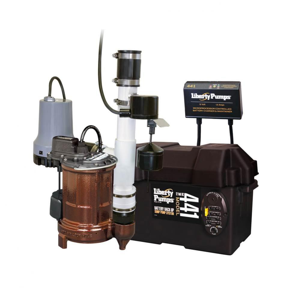 1/3 hp Battery back-up Pump combo, models 257 and 441 assembled, 115V, 12V