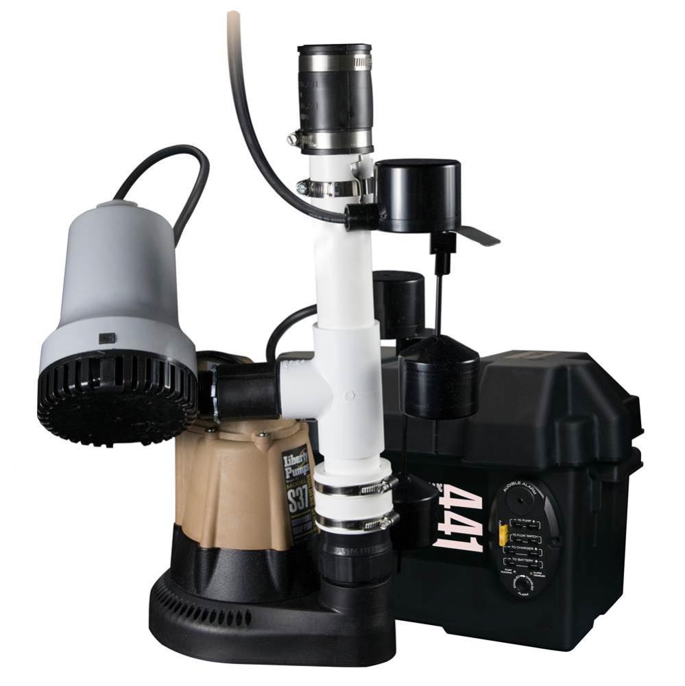 1/3 hp Battery back-up Pump combo, models S37 and 441 assembled, 115V, 12V