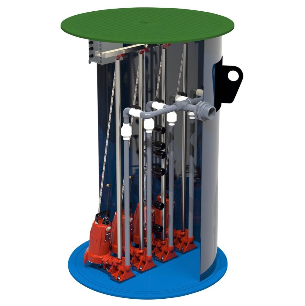 2 hp, Two-Stage Quadplex Grinder Package, 3PH, 440-480V, 3'' Discharge with 48'&apo