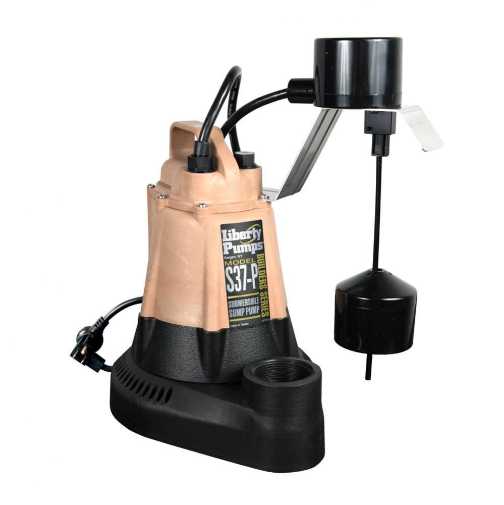 1/3 hp, Submersible Effluent Sump Pump, vertical style float, 115V, piggy back plug