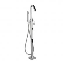 Aquabrass ABFBX77N85PC - X77N85 Xsquare Floormount Tub Filler With Handshower - Trim Only