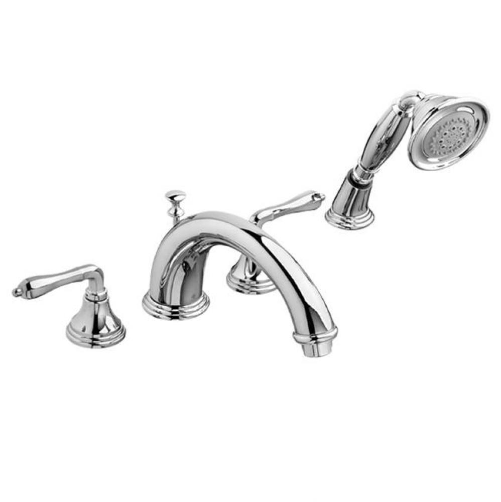 Deck Mount Tub Filler with Hand Shower and Lever Handles