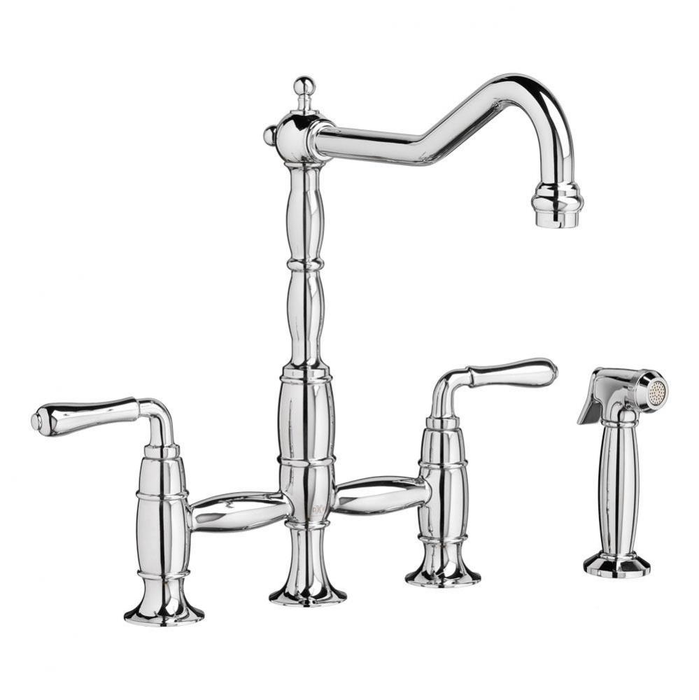 Victorian 2-Handle Widespread Bridge Kitchen Faucet with Side Spray and Lever Handles