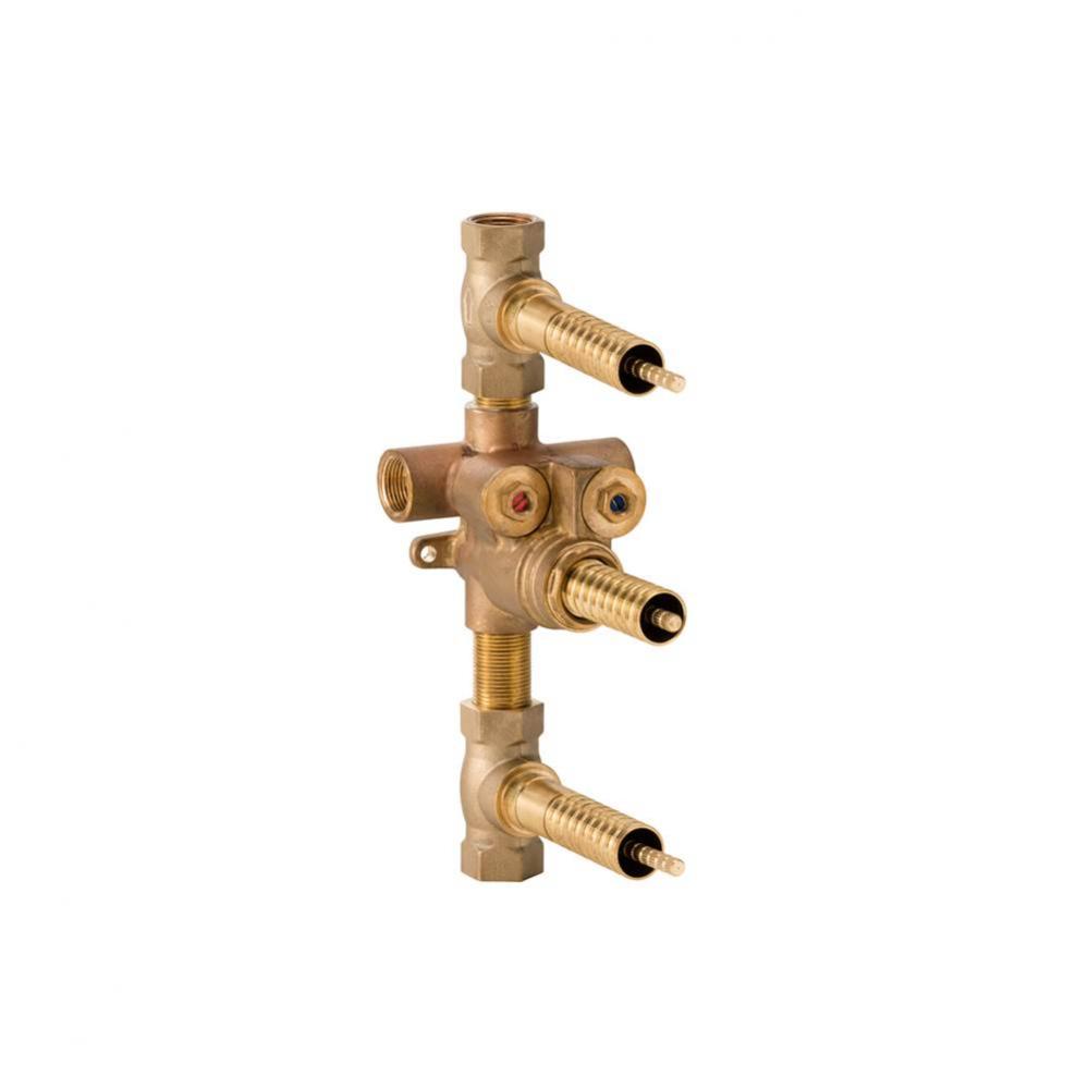 3-Handle Thermostatic Rough Valve with 2 Volume Controls