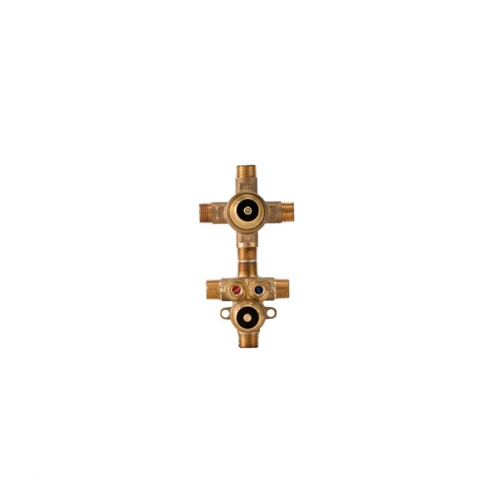 2-Handle Thermostatic Rough Valve with 3-Way Diverter Non-Shared Functions