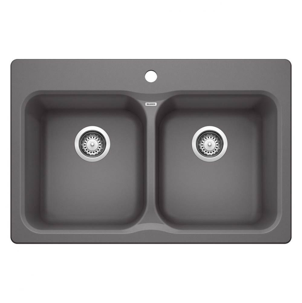 Vision SILGRANIT 31.5'' 50/50 Double Bowl Dual Mount Kitchen Sink - Cinder