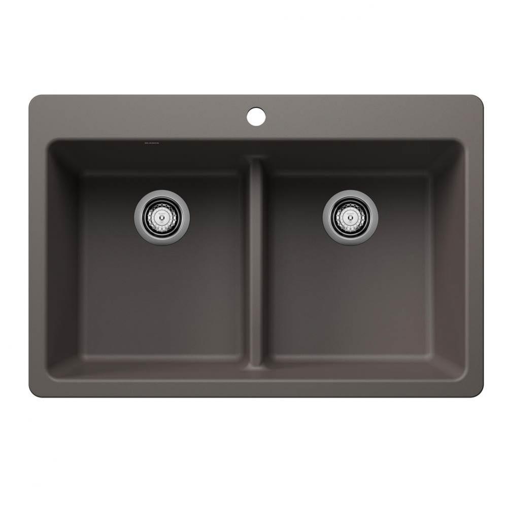 Liven SILGRANIT 33'' 50/50 Double Bowl Dual Mount Kitchen Sink with Low Divide - Volcano