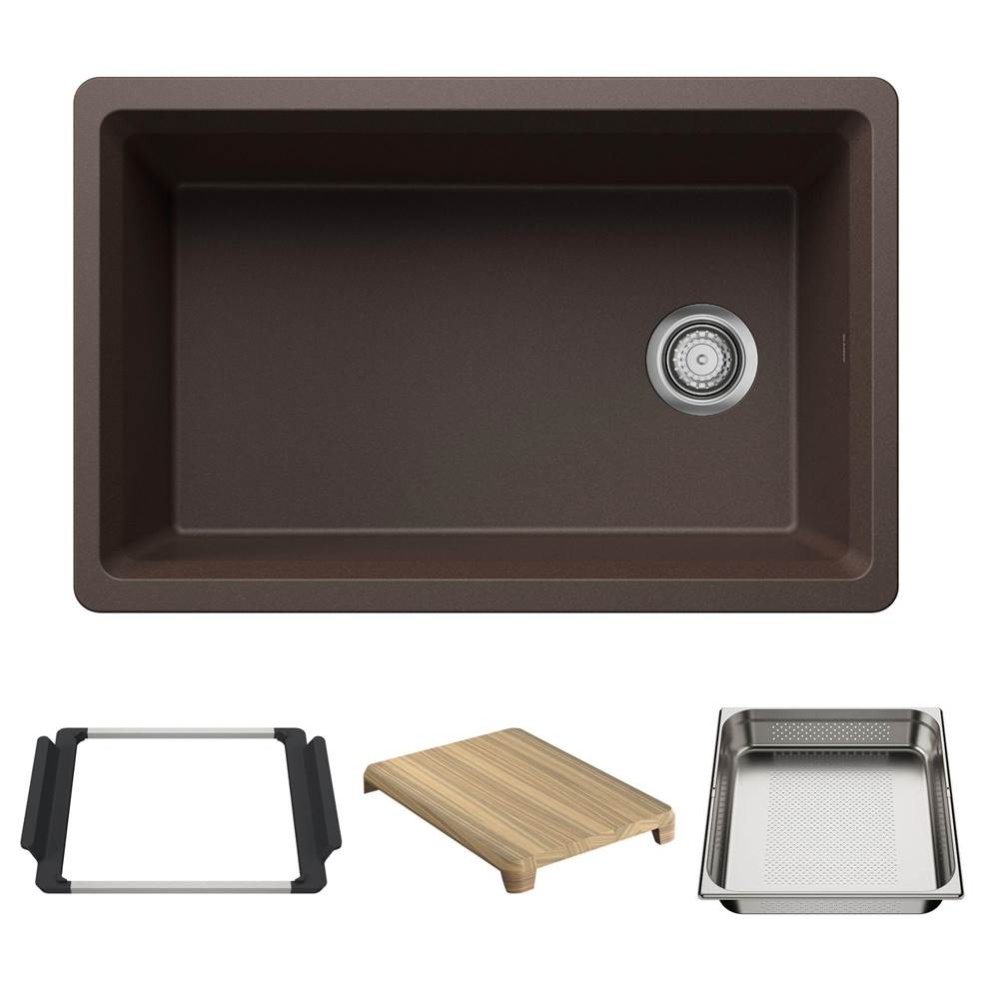 Inteos SILGRANIT 30'' Single Bowl Reversible Undermount Workstation Kitchen Sink - Cafe