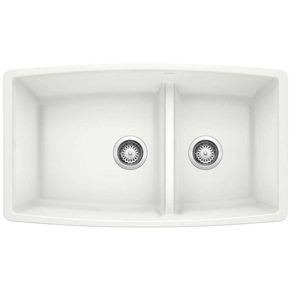 Performa SILGRANIT 33'' 60/40 Double Bowl Undermount Kitchen Sink with Low Divide - Whit