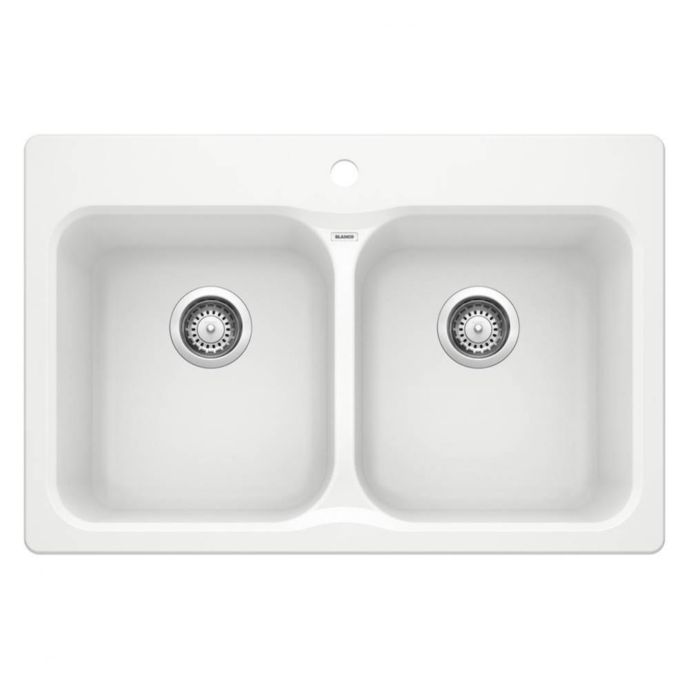 Vision SILGRANIT 31.5'' 50/50 Double Bowl Dual Mount Kitchen Sink - White