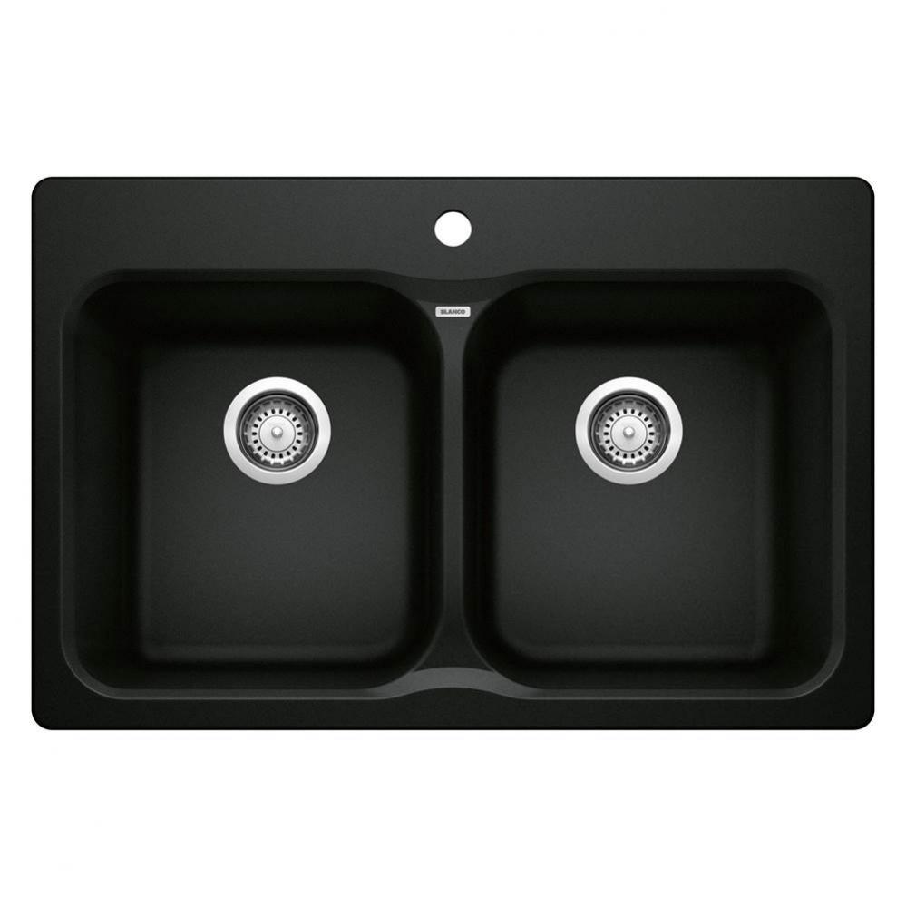 Vision SILGRANIT 31.5'' 50/50 Double Bowl Dual Mount Kitchen Sink - Coal Black