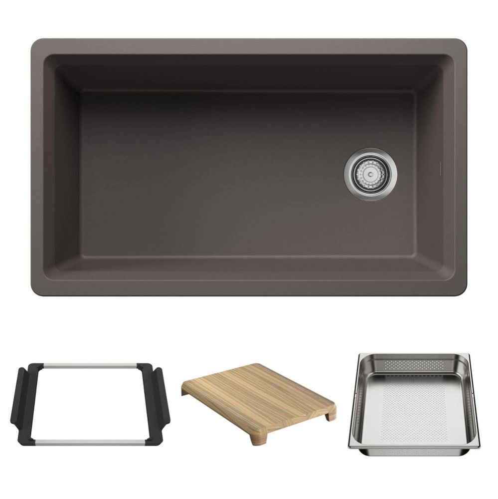 Inteos SILGRANIT 33'' Single Bowl Reversible Undermount Workstation Kitchen Sink - Volca