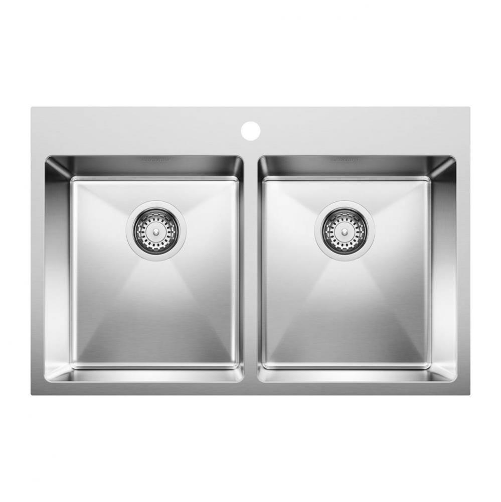 Quatrus R15 31'' 50/50 Double Bowl Dual Mount Stainless Steel Kitchen Sink