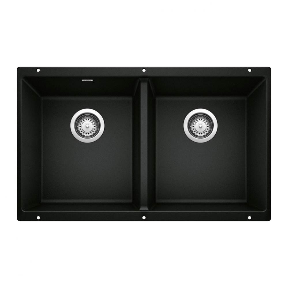 Precis SILGRANIT 29'' 50/50 Double Bowl Undermount Kitchen Sink - Coal Black