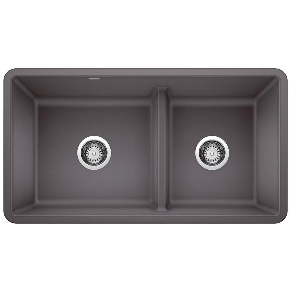Precis SILGRANIT 33'' 60/40 Reversible Double Bowl Undermount Kitchen Sink with Low Divi