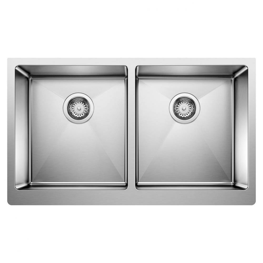 Quatrus R15 32'' 50/50 Double Bowl Apron-Front Stainless Steel Farmhouse Sink