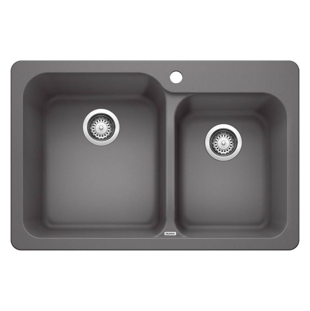 Vision SILGRANIT 31.5'' 60/40 Double Bowl Dual Mount Kitchen Sink - Cinder
