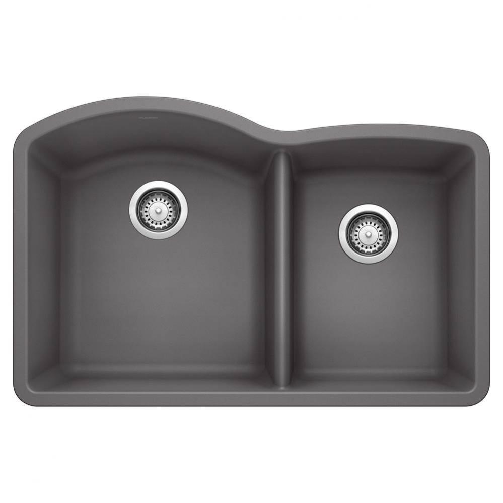 Diamond SILGRANIT 32'' 60/40 Double Bowl Undermount Kitchen Sink - Cinder