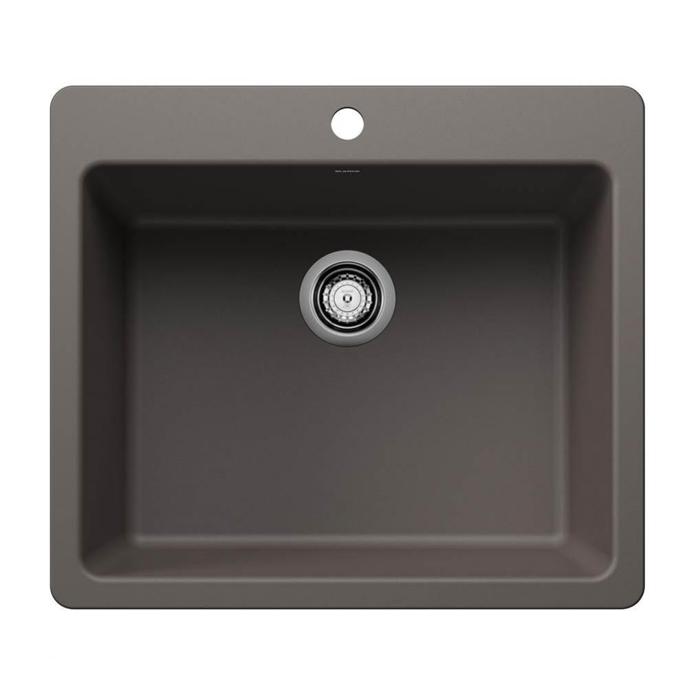 Liven SILGRANIT 25'' Single Bowl Dual Mount Kitchen Sink - Volcano Gray