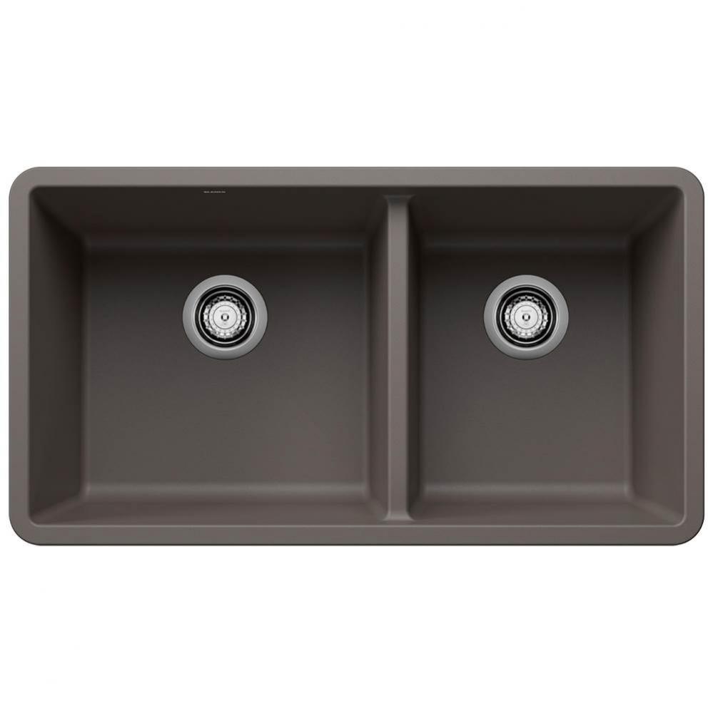 Precis SILGRANIT 33'' 60/40 Reversible Double Bowl Undermount Kitchen Sink with Low Divi