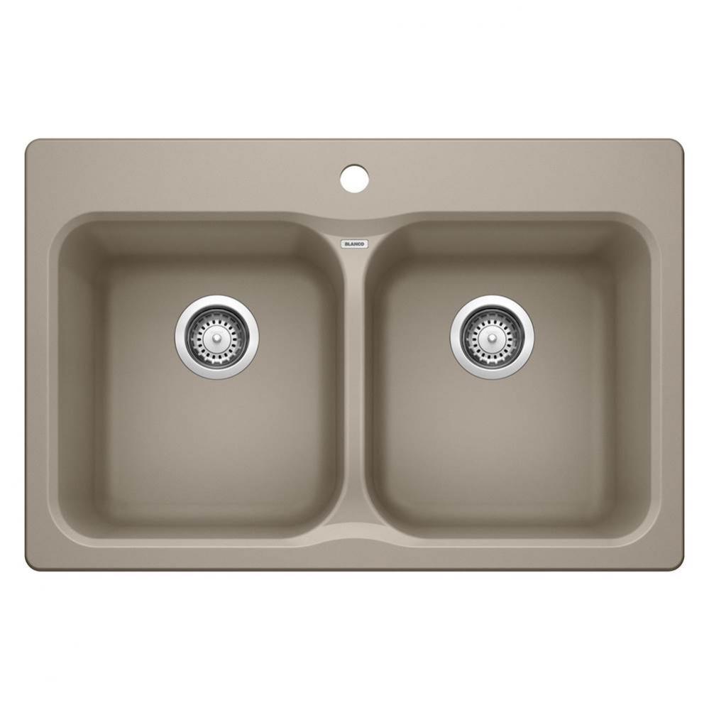 Vision SILGRANIT 31.5'' 50/50 Double Bowl Dual Mount Kitchen Sink - Truffle