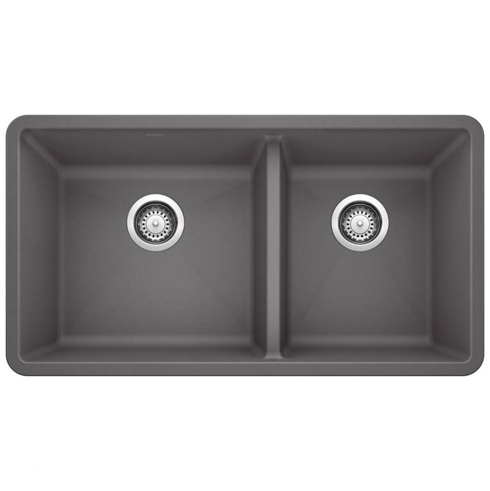 Precis SILGRANIT 33'' 60/40 Double Bowl Undermount Kitchen Sink - Cinder