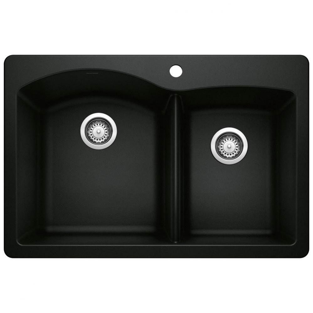Diamond SILGRANIT 33'' 60/40 Double Bowl Dual Mount Kitchen Sink - Coal Black