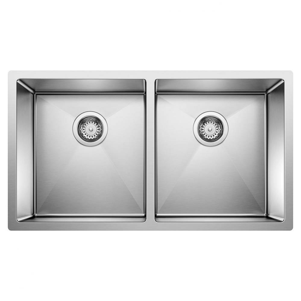 Radius R10 35'' 50/50 Double Bowl Undermount Stainless Steel Kitchen Sink