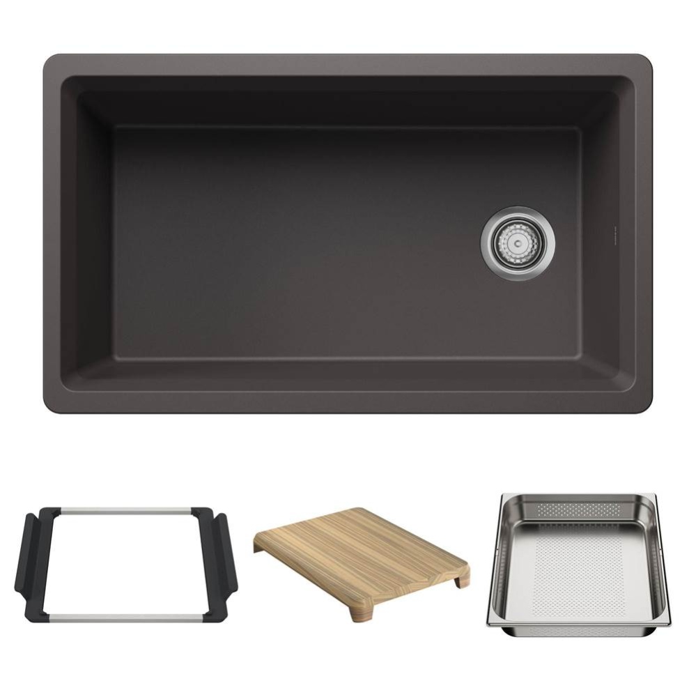 Inteos SILGRANIT 33'' Single Bowl Reversible Undermount Workstation Kitchen Sink - Cinde